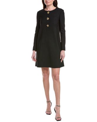 Oscar De La Renta Jewel Button Silk-Lined Wool-Blend Shift Dress