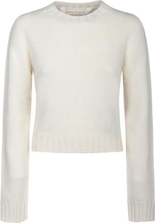 Palm Angels Ivory White Knitted Jumper - female - Palm Angels - Round-neck Knitwear - Beige - XS - Knitwear