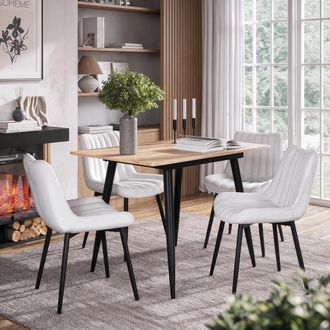 Vicco Silla De Comedor Ravlo, Beige/negro, 51 X 57 Cm Juego De 4, Vicco