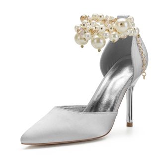 Miyoopark Womens High Heel Wedding Shoes Beaded Elegant Formal Party Pumps M528 Silver UK 7.5