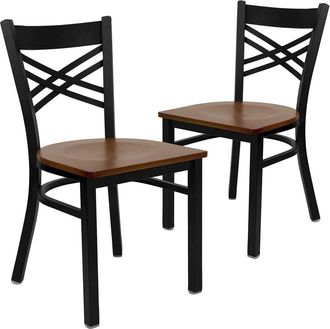 Flash Furniture 2 Pk. HERCULES Series Black X Back Metal Restaurant Chair - Cherry Wood Seat