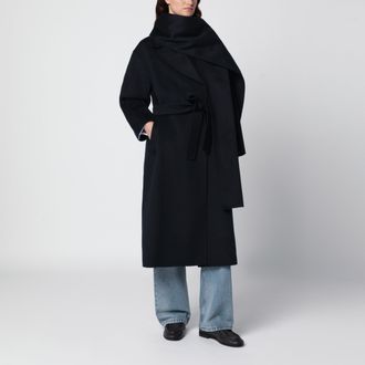 Max Mara Cappotto a vestaglia blu scuro in lana e cashmere
