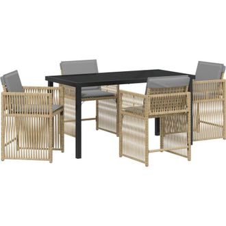 vidaXL Conjunto De Comedor De Jard&iacute;n 5 Pcs Beige Rat&aacute;n Sint&eacute;tico Vidaxl