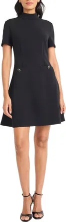 Maggy London Patch Pocket Short Sleeve Stretch Crepe Minidress in Black at Nordstrom, Size 10