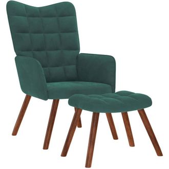 vidaXL Poltrona Relax con Poggiapiedi Verde Scuro in Velluto - Vidaxl