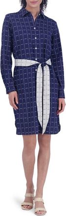 Foxcroft Rocca Dot Print Long Sleeve Cotton Shirtdress in Navy at Nordstrom, Size X-Large