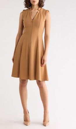 Calvin Klein Sleeveless Zip Front Fit & Flare Dress in Luggage at Nordstrom Rack, Size 14