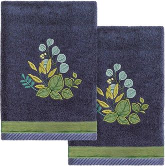 Linum Home Textiles 100% Turkish Cotton Botanica 2Pc Embellished Hand Towel Set