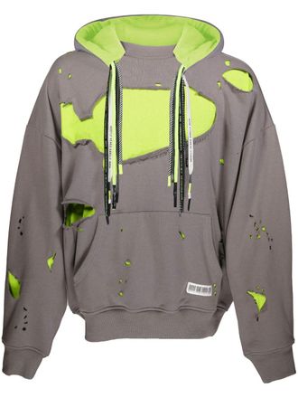 Mostly Heard Rarely Seen layered distressed cotton hoodie - Grey