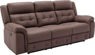 Vente-Unique Sof&aacute; 3 plazas relax el&eacute;ctrico de microfibra con aspecto de cuero envejecido color marr&oacute;n ORTIANO