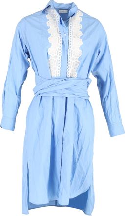 Sandro Poplin Lace Long Sleeve Shirt Dress in Light Blue Cotton