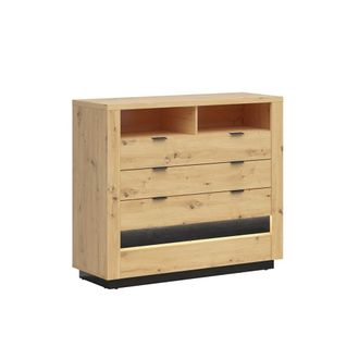 Petits Meubles C&oacute;moda 4 cajones 2 compartimientos con LED estratificado marr&oacute;n negro