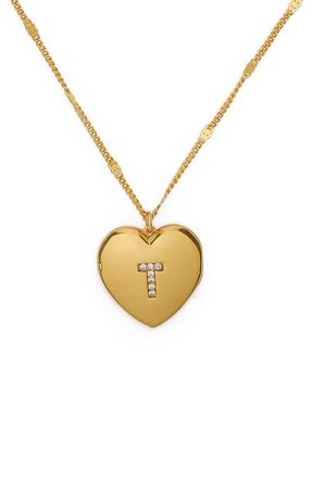 Kate Spade New York crystal initial heart locket necklace in Clear/gold. at Nordstrom