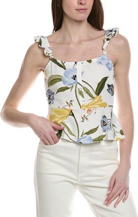 Ellen Tracy Ruffle Linen-Blend Tank