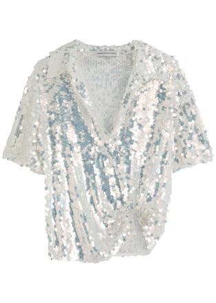 CHRISTOPHER ESBER Opaline Sequin-embellished Open-knit Polo Shirt - Silver - 6 (UK6 /xs)