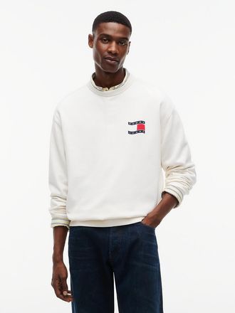 Tommy Hilfiger Mens Tommy Jeans Wavy Flag Logo Sweatshirt - Off White - XXL