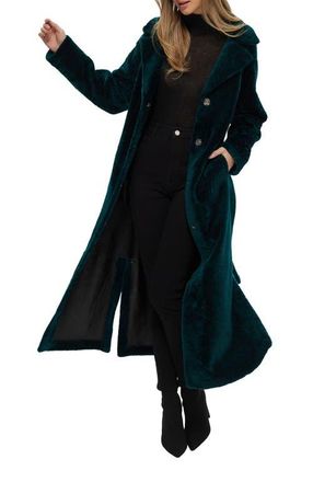 Gorski Reversible Textured Genuine Shearling Coat with Side Slits, Belt in Emerald/black at Nordstrom, Size X-Small