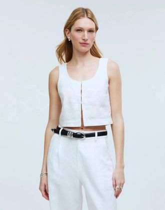 Madewell Tank Top Womens White 100% Linen Scoop Neck Cropped Casual GBO2212