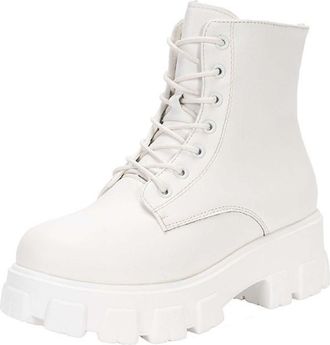 Generic White Lace Up Ankle Boots for Women with Thick Sole and Mid Heel Round Toe Short Boots for Winter Wear Comfortable and Warm Perfect for Daily Use
