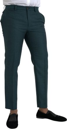 Dolce & Gabbana Mens Green Wool Skinny Slim Dress Pants Dark Virgin