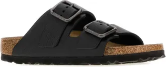 Birkenstock Unisex Black Leather Arizona Slippers Wb Vintage Wood Flat Shoes