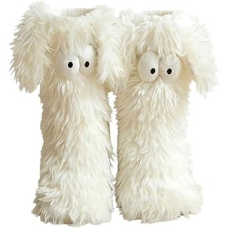 Generic Muffle Friends Cozy Socks, Womens Winter Warm Fuzzy Non-Slip Slipper Socks with Cute Big Eyes, Winter Home Socks (White)