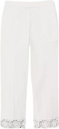 Twinset Witte Cropped Katoenen Broek met Kant - Dames - Vrijetijds broeken - Wit - XS - Katoen - Broeken