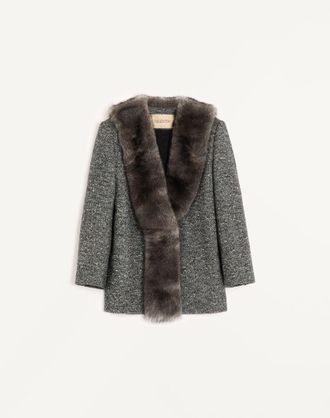 Valentino Caban Monopetto In Chevron Boucl&eacute; Con Shearling Donna BIANCO/ NERO 38