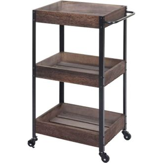 Hhg Carrello portavivande cucina portaoggetti 678 legno paulonia marrone shabby