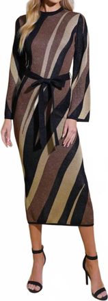 Flying Tomato Womens Jacquard Knit Midi Sweater Dress In Black, Brown