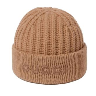 Gucci Logo-ge Borduurde Beanie - Dames - Hoeden - Beige - M - Accessoires