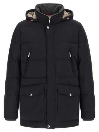 Brunello Cucinelli Knit Insert Down Jacket Puffer Jackets Blue