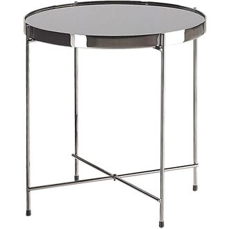 Beliani Beliani - Mesa Auxiliar Con Tapa De Vidrio Templado Negro Y Patas De Metal Plateado Redonda Estilo Glamour Lucea