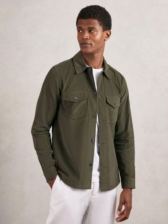 Reiss Kai Khaki Green Cotton Corduroy Twin-pocket Overshirt, M