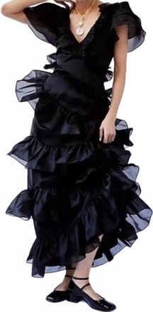 Selkie Elfin Maxi Dress Ruffle In Caviar