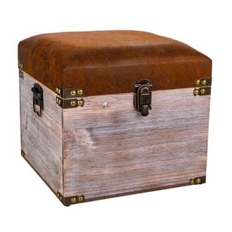 Wanderlust Deco Wanderlust Deco - Taburete Caj&oacute;n De Madera Y Polipiel Marr&oacute;n 30x30x28