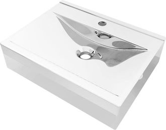 vidaXL Lavabo con rebosadero cerámica plateado 60x46x16 cm Vidaxl