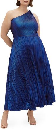 City Chic Kamila Metallic One-Shoulder Maxi Dress in Navy at Nordstrom, Size Xxxs