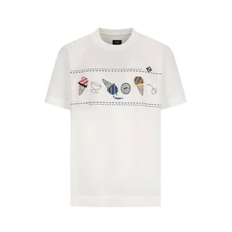Fendi T-Shirts, male, White, Size: L Ice-cream Embroidered T-Shirt