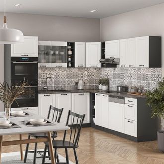 Vicco Cocina Esquinera R-line, Casa De Campo Blanca/antracita, 237 X 60 Cm Sin Encimera