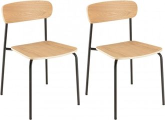 Macabane Lote de 2 sillas tipo colegio de madera de fresno y acero negro