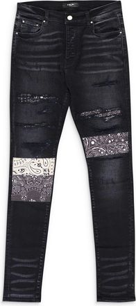 Amiri CAMO PATCH SHORT AGED BLACK DENIM SHORTS