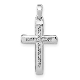 Diamond2Deal 14k White Gold Small 1/10ct. Diamond Cross Pendant