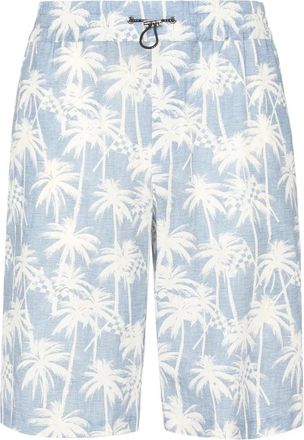 Philipp Plein Printed Linen Bermuda Shorts - Heren - Korte Broeken - Blauw - L - Linnen - Korte Broeken
