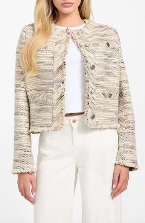 Guess Sutton Fringe Detail Tweed Jacket in Beige at Nordstrom, Size X-Small