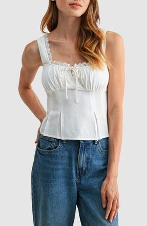 All in Favor Lace Trim Pleated Rayon and Linen Top in Ivory at Nordstrom, Size X-Small