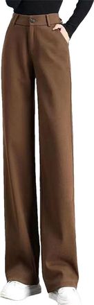 Generic Women Loose Woolen Straight Pants Winter Wool Blend High Waist Wide Leg Pantalones Casual Classic Solid Sweatpants Brown M