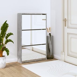Berkfield Home Shoe Cabinet with Mirror 3-Layer Grey Sonoma 63x17x102.5 cm