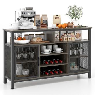 Costway Costway Industrial Wine Bar Cabinet 140cm Buffet Sideboard with 8-Bottle Wine Racks in Grey