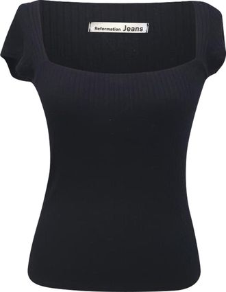 Reformation Jeans Ribbed-Knit Blouse in Black Tencel